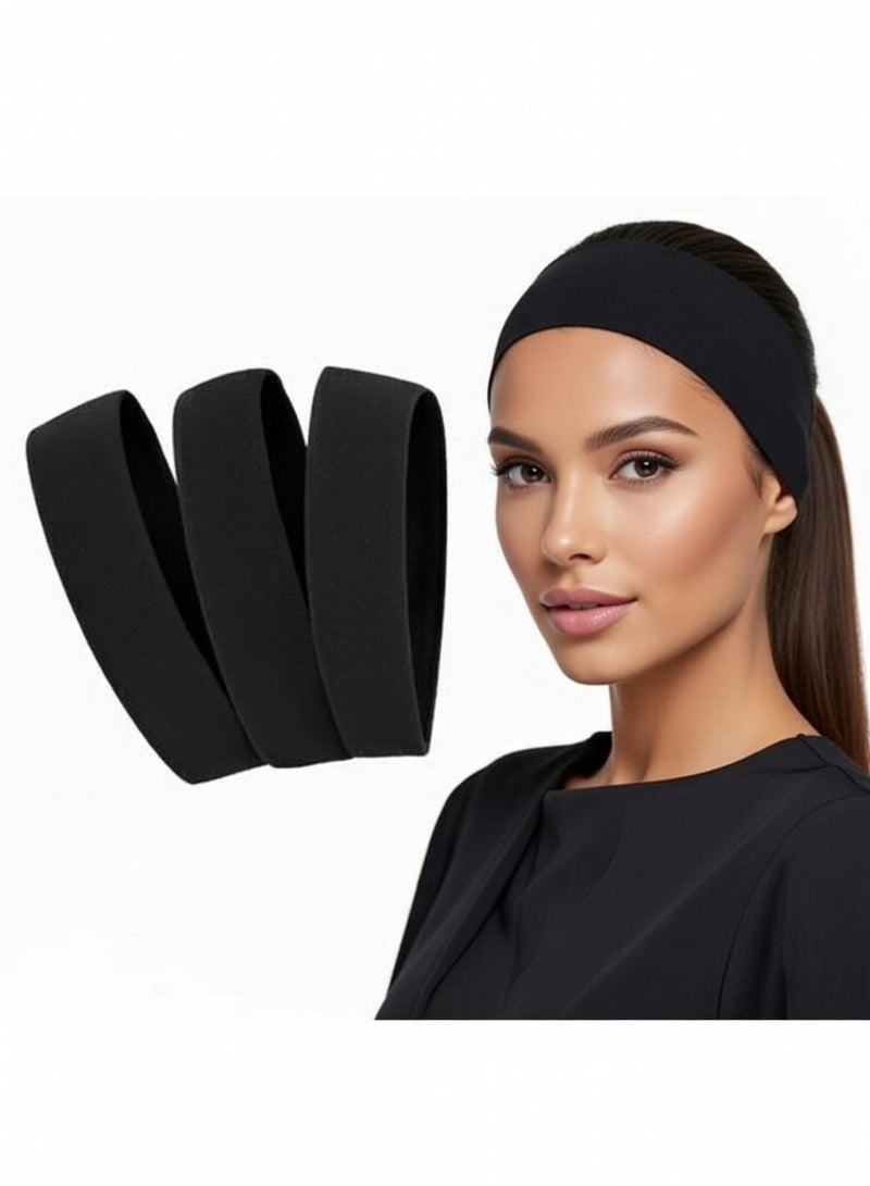 3-Pack Cotton Bandanas – 5 cm – Black – Stretchy, Non-Slip for Sports & Daily Use - Image 1